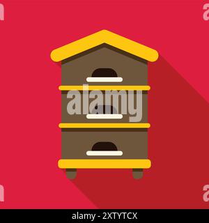 Wooden beehive structure with round entrances standing on red background Stock Vector