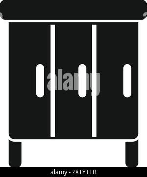 Simple black silhouette icon of a cabinet with three doors standing on legs Stock Vector