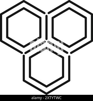 Simple icon of a honeycomb structure formed by three linked hexagons Stock Vector