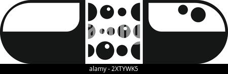 Black open capsule icon representing a dissolving medicine, symbolizing healthcare and medication Stock Vector