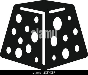 Black glyph icon for a block of swiss cheese being cut with a cheese knife Stock Vector