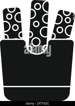 Simple vector icon of three chocolate bars dipped in sprinkles standing in a paper container Stock Vector