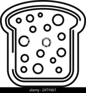 Simple black and white line drawing of a slice of bread with seeds on it Stock Vector