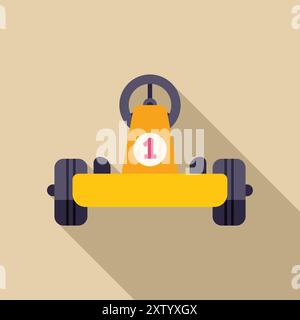 Minimalist vector illustration featuring a yellow racing go kart with the number one on its front, symbolizing competition, speed, and the pursuit of victory Stock Vector