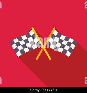 Two crossed checkered flags are waving on red background, concept for competition, victory, success or arrival Stock Vector