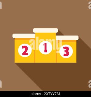Yellow podium with numbers one, two, three for winners on brown background Stock Vector