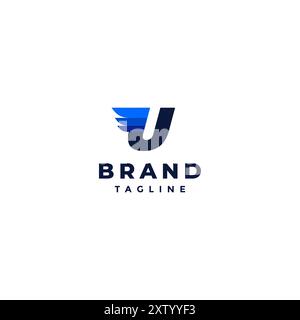 Winged Initial Letter U Logo Design. Initial Letter U Accented with Wing Stripes Logo Design. Stock Vector