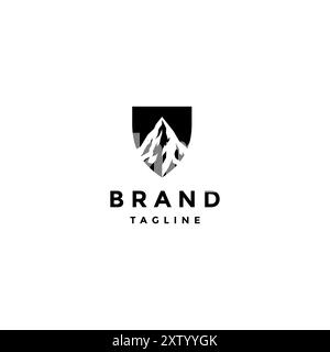 Mountain Peak Silhouette Inside Shield. Shield Symbol With A Mountain Peak Motif In It. Stock Vector