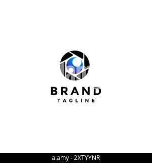 Camera Lens Eyes Logo Design. Eye Symbol In The Middle Of The Camera Shutter Logo Design. Stock Vector