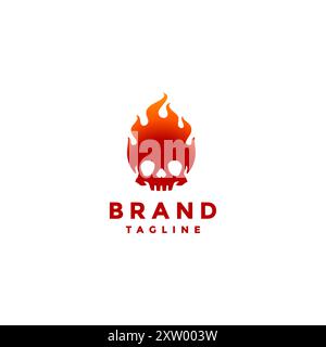Red Skull in Flames Logo Design. Red Skull With Fiery Head Logo Design. Stock Vector