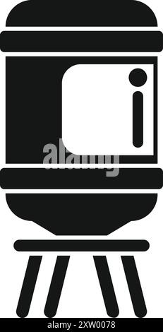 Black silhouette icon of a modern automatic pet feeder with a timer display, ideal for cats and dogs Stock Vector
