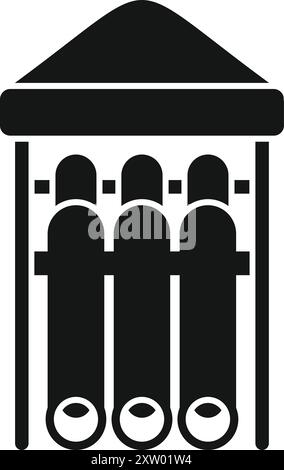 Black solid icon of gas cylinders storage with roof standing outside isolated on white background Stock Vector