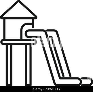 Simple line art icon of a water slide with starting platform, perfect for representing water parks, summer fun, and vacation activities Stock Vector