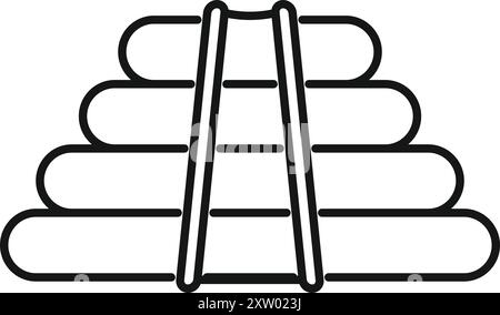 Simple line drawing of a pile of logs forming a pyramid shape, with a ladder in the middle, symbolizing forestry, lumber, and wood industry Stock Vector