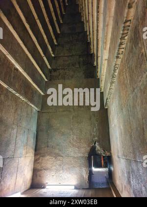 Red Pyramid -A view of the corbelled roof and 2nd chamber with 19th century graffiti inside the pyramid built by Pharoah Snefuru at the Dahshur necropolis near Cairo,Egypt Stock Photo