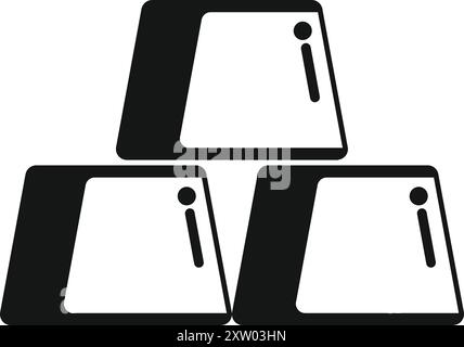 Simple vector icon of three gold bars stacked together forming a pyramid, isolated on a white background Stock Vector