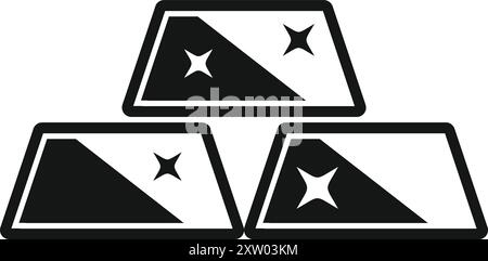 Simple and bold icon showing three gold bars stacked on top of each other, shining brightly Stock Vector