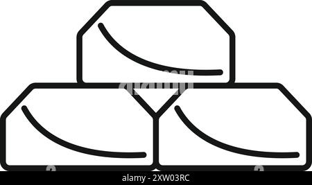 Simple line art icon of three gold bars stacked together, potentially representing wealth, investment, or finance Stock Vector