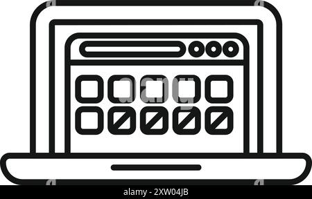 Simple line drawing of a laptop with a content management system interface open on the screen Stock Vector
