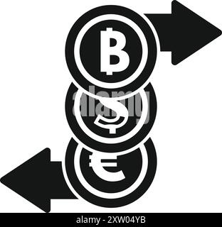 This vector icon represents the concept of exchanging bitcoin with dollar and euro Stock Vector