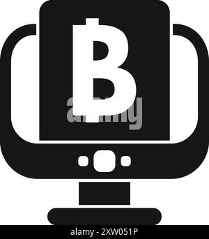 Simple vector icon representing a computer showing a bitcoin symbol, ideal for illustrating concepts related to cryptocurrency investment Stock Vector