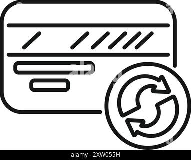 Line icon representing a credit card with a recurring payment sign, ideal for projects related to online payments and subscriptions Stock Vector