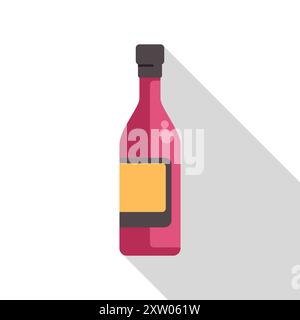 Flat design icon of a wine bottle casting a long shadow, ideal for use in food and beverage related designs Stock Vector