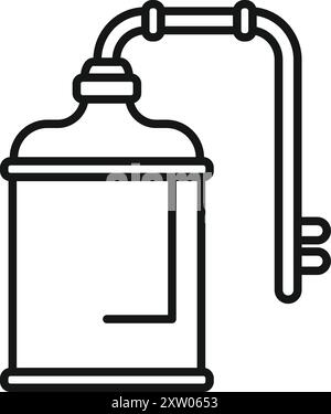 Simple line drawing of a moonshine still, with a tube for collecting alcohol Stock Vector