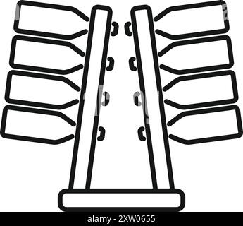 Wine rack with bottles standing on wooden surface icon in outline style isolated on white background Stock Vector