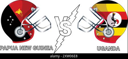 Papua New Guinea vs Uganda 3D illustration: cricket helmets with flags for versus match on transparent background Stock Vector