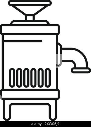 Line drawing of an industrial dryer with a hopper on top and an outlet pipe, used for drying various materials Stock Vector