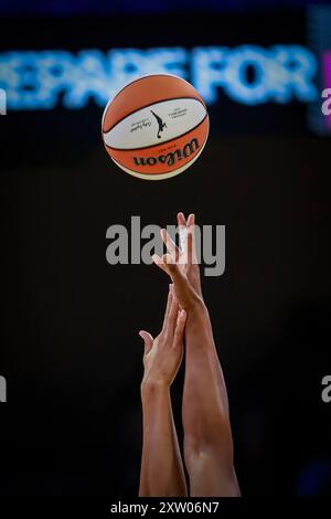 Arlington, Texas, USA. 16th Aug, 2024. Opening tip-off at the WNBA game between the Connecticut Sun and Dallas Wings at College Park Center. The Sun win 109-91. (Credit Image: © Mark Fann/ZUMA Press Wire) EDITORIAL USAGE ONLY! Not for Commercial USAGE! Credit: ZUMA Press, Inc./Alamy Live News Stock Photo