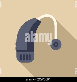 Behind the ear hearing aid improving hearing loss icon in flat style with long shadow Stock Vector