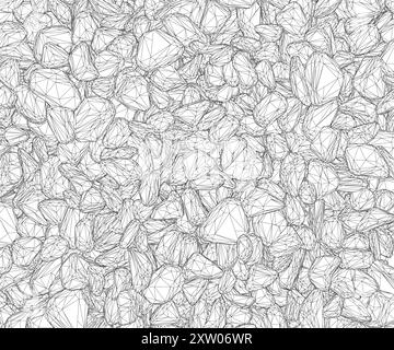 Wireframe background with many stones from black lines isolated on white background. Vector illustration. Stock Vector