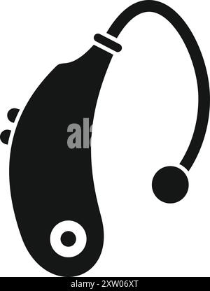 Black simple icon of a behind the ear hearing aid improving hearing Stock Vector