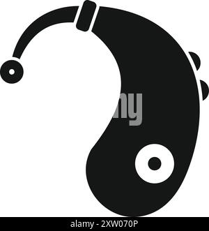 Black glyph icon of a hearing aid, a small device improving hearing loss for people with hearing impairment Stock Vector