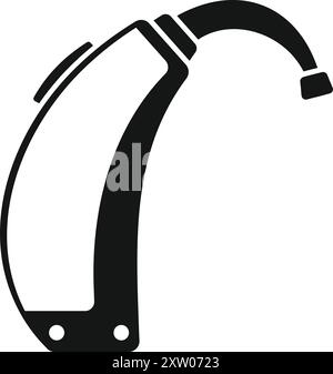 Black and white icon of a behind the ear hearing aid, showing a discreet design for improving daily life Stock Vector