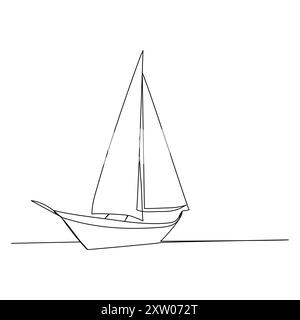 Continuous single line art drawing one line illustration art on Sailboat Stock Vector