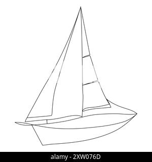 Continuous single line art drawing one line illustration art on Sailboat Stock Vector