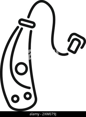 Behind the ear hearing aid improving hearing icon, thin line style Stock Vector
