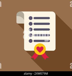Marriage certificate featuring a heart and ribbon, symbolizing the love and commitment of the happy couple Stock Vector
