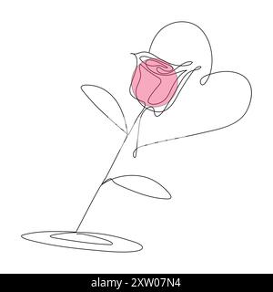 Continuous single One line rose design hand drawn drawing roses line art illustration Stock Vector