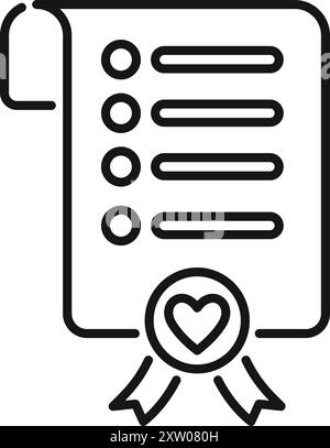 Simple icon of a marriage contract is featuring a heart, representing love and commitment Stock Vector