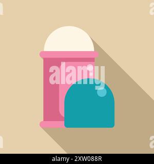 Pink deodorant stick with long shadow on beige background, concept of body odor control, personal hygiene and freshness Stock Vector