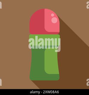 Green and pink deodorant stick casting long shadow on brown background, simple flat design of hygiene product Stock Vector