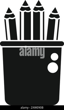 Five pencils standing upright in a pencil holder, representing creativity and the tools of an artist or designer Stock Vector