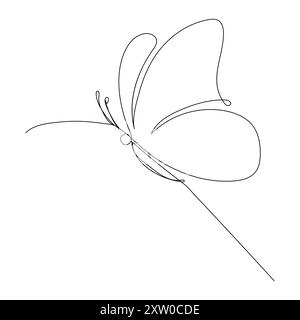 Continuous one line butterfly flying single line outline art drawing illustration Stock Vector