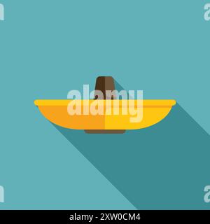 Simple vector illustration of an empty yellow upside down ceramic plate with a handle Stock Vector