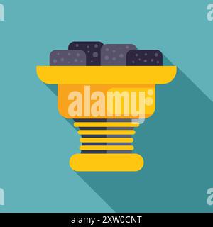 Golden bowl holding hot coals for smoking a shisha or hookah pipe on a blue background Stock Vector