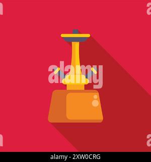Golden hookah standing on a red background with long shadow Stock Vector